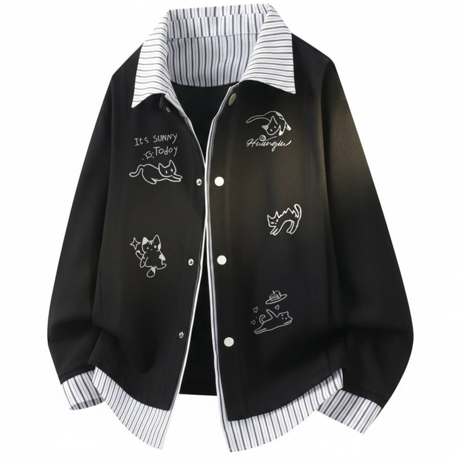 HUANQIU Sweatshirts Unisex Lapel Thickened Mock Two Piece