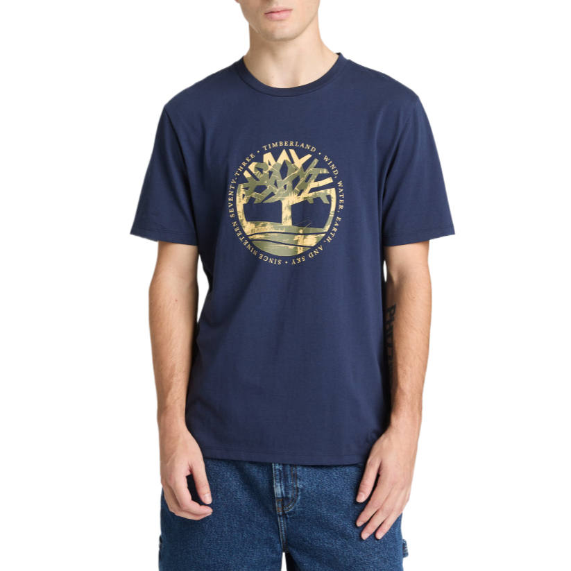 Timberland T Shirts Men's Dark Blue Crew Neck Moderate