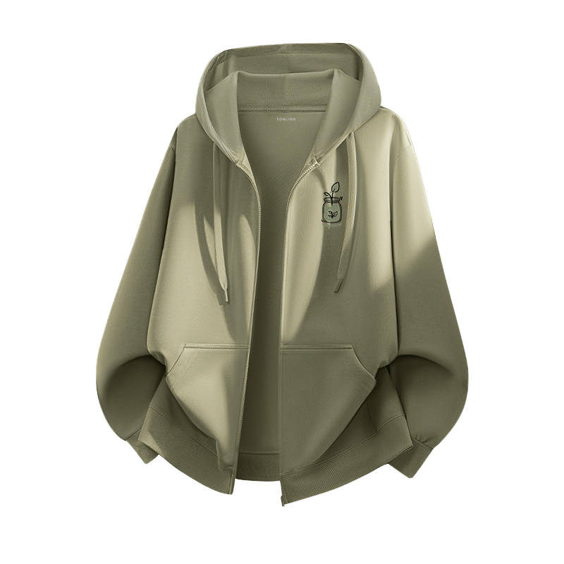 Tonlion Sweatshirts Unisex Hooded Moderate Cardigan