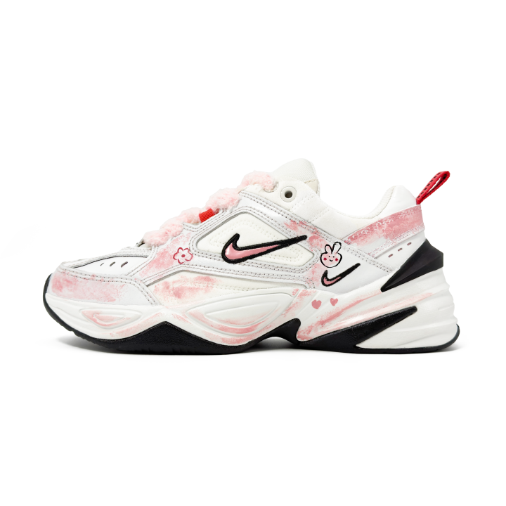 Nike Nike M2K Tekno Peach Pink Rabbit, Pure And Innocent PU Leather Height Increasing Low top Chunky Sneakers Women's