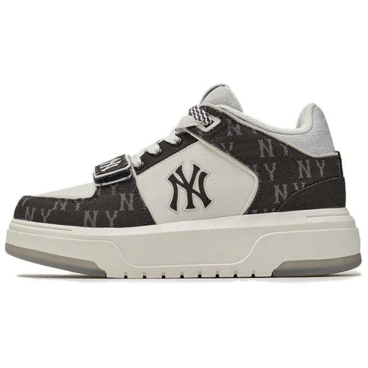 MLB New York Yankees Lightweight Breathable Cushioning Mid top Skateboard Shoes Unisex Black White