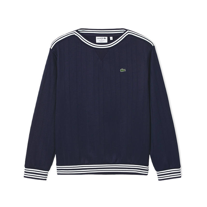 LACOSTE Sweatshirts Women's 525/Navy Blue/Navy Blue Stripes/White Crew Neck Moderate Regular