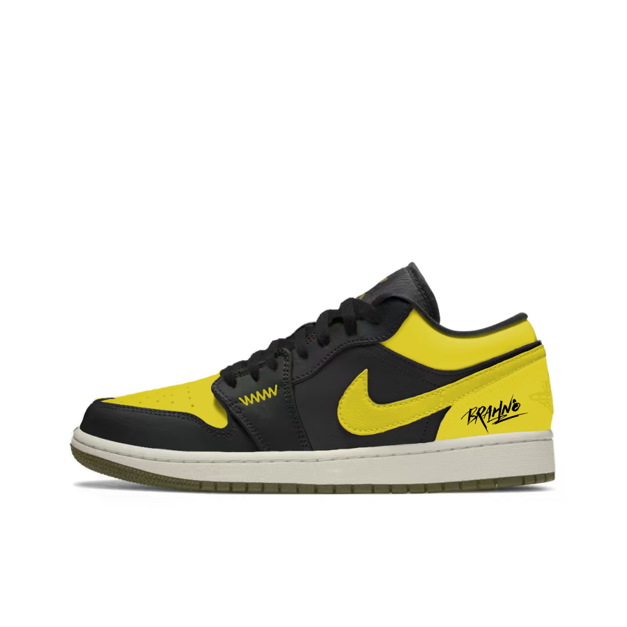 Jordan Jordan Air Jordan 1 Bumblebee Slip Resistant Abrasion Resistant Low top Children's Basketball Shoes Black Yellow Unisex
