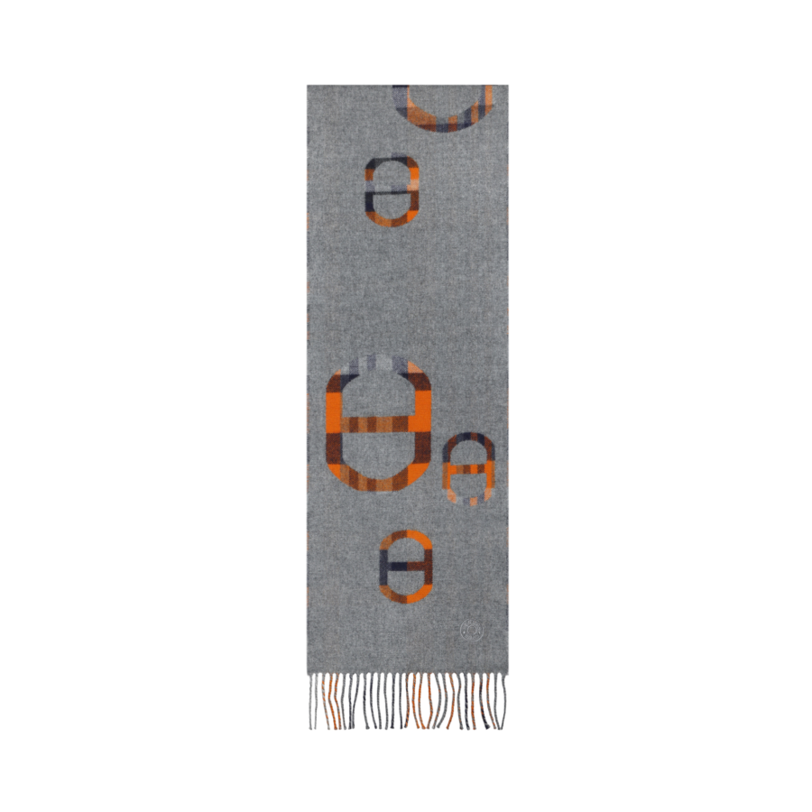 HERMES Cashmere Knit Scarves Unisex Gray