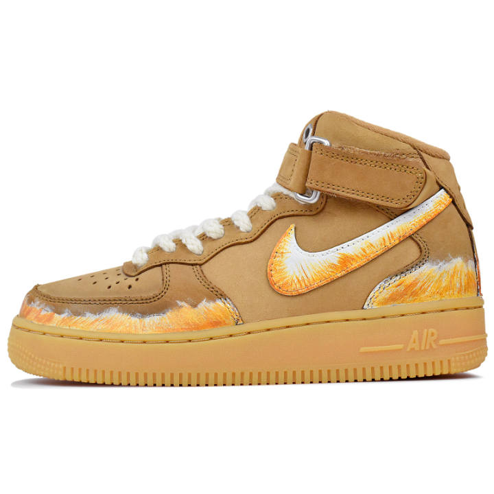 Nike Nike Air Force 1 Slip Resistant Abrasion Resistant Mid top Skateboard Shoes Unisex Wheat