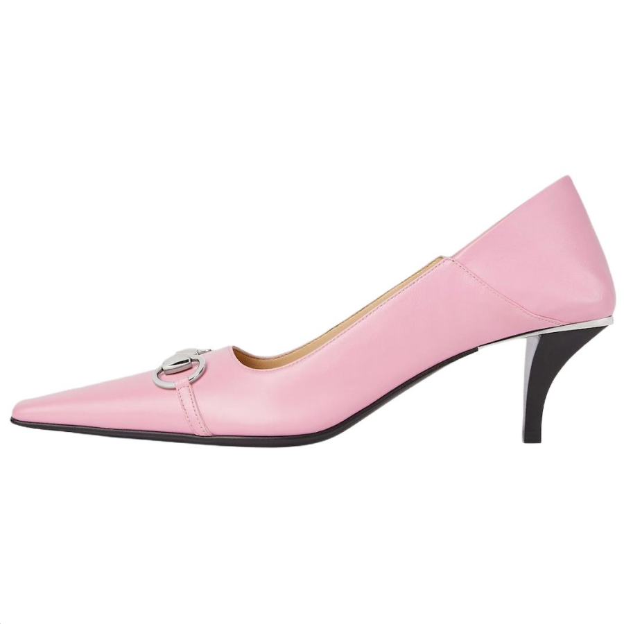 GUCCI Vittoria Leather Cone Heel High Heels 5.5cm Women's Light Pink