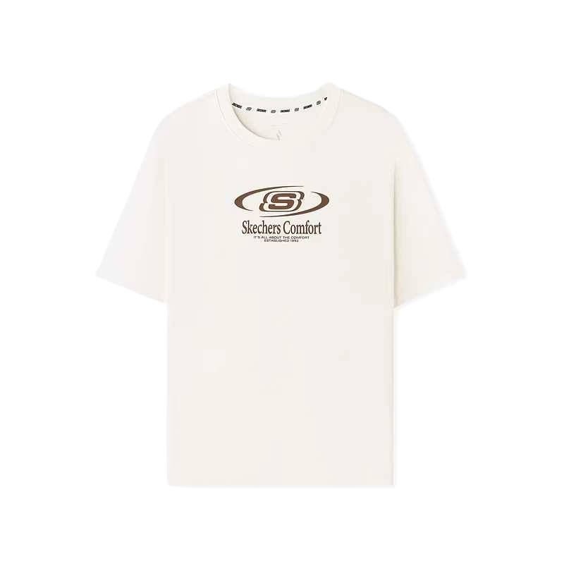 Skechers T Shirts Unisex Marshmallow White/0074 Crew Neck Moderate Straight Fit