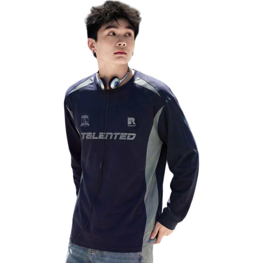 Tonlion T Shirts Men's Navy Blue Crew Neck Moderate Straight Fit