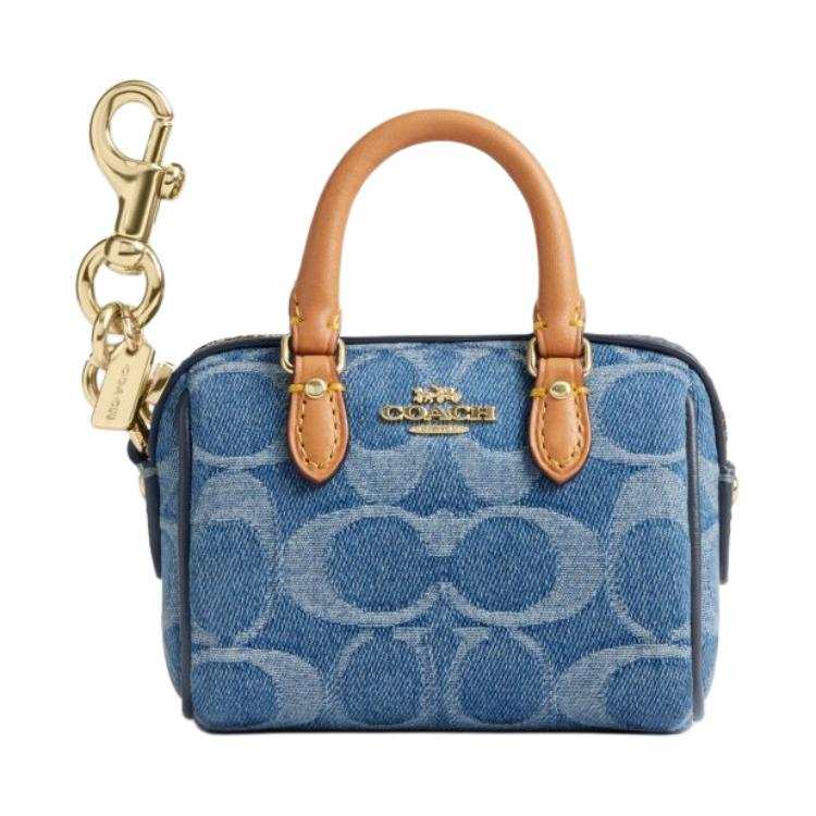 COACH Rowan Fabric, Cow Split Leather Coin Purse Mini Women's Indigo