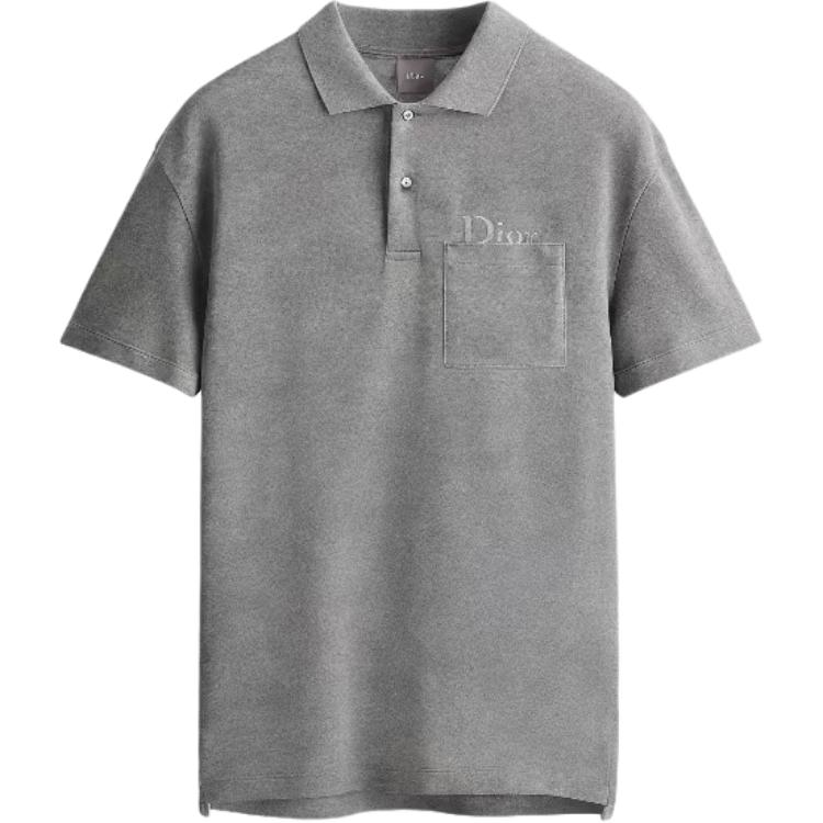 DIOR Polo Shirts Men's Gray Polo Collar Moderate