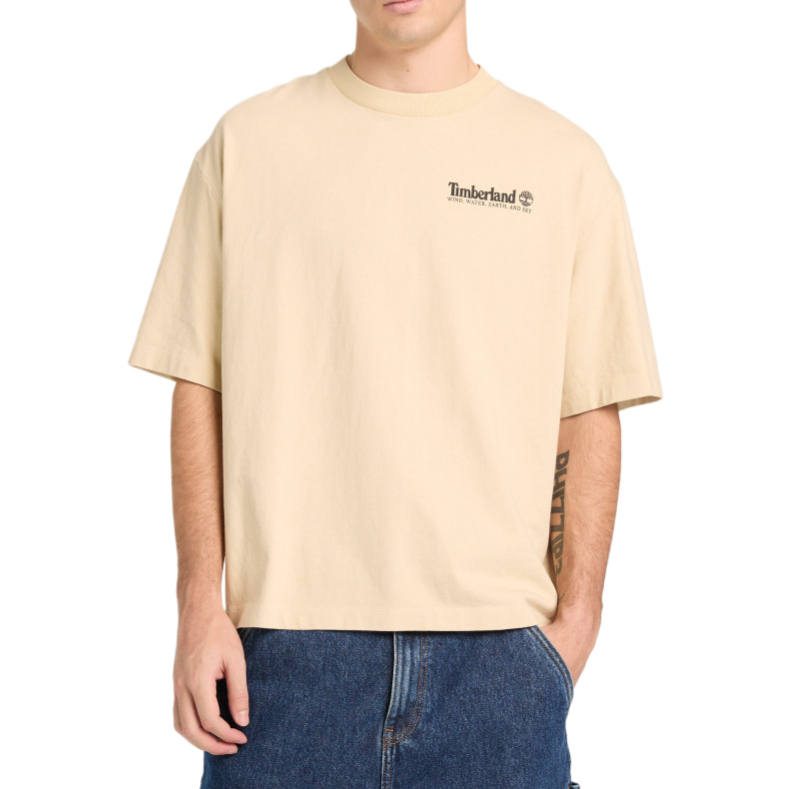 Timberland T Shirts Men's Light Khaki Crew Neck Moderate Straight Fit