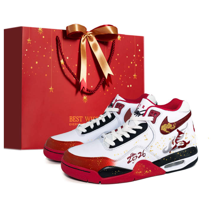 Nike Nike Flight Legacy Pony Cloud CNY Cushioning Slip Resistant Mid top Vintage Basketball Shoes Men's Red White
