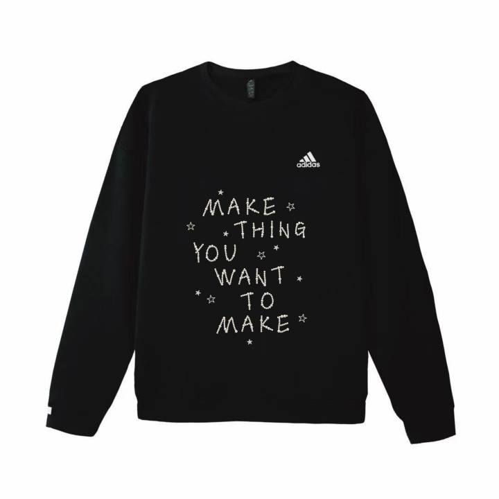 Adidas Adidas LABEL Jingxing Handmade Korean Niche Everyday Patchwork Crew Neck Pullover Fleece Lined Long Sleeved Sweatshirt