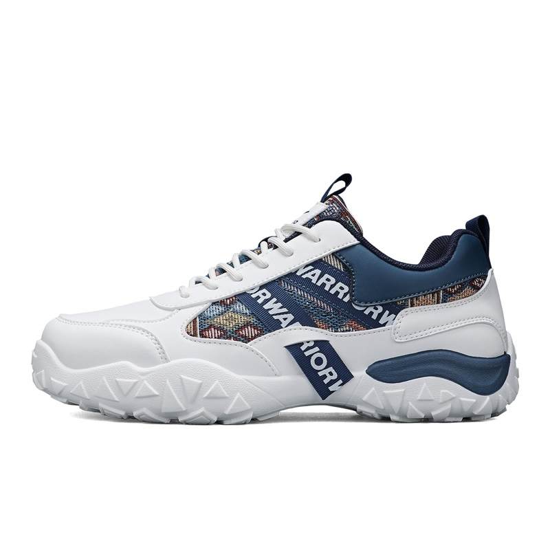 Warrior Synthetic Leather Low top Chunky Sneakers Men's Beige Dark Blue