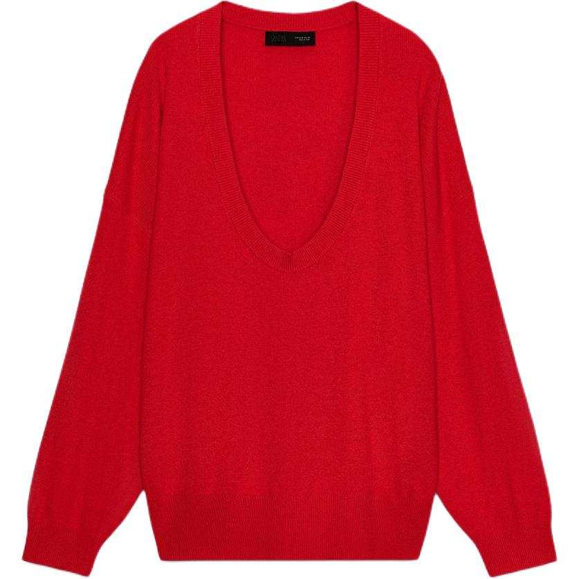 ZARA Sweaters Women's Red V Neck Moderate Other