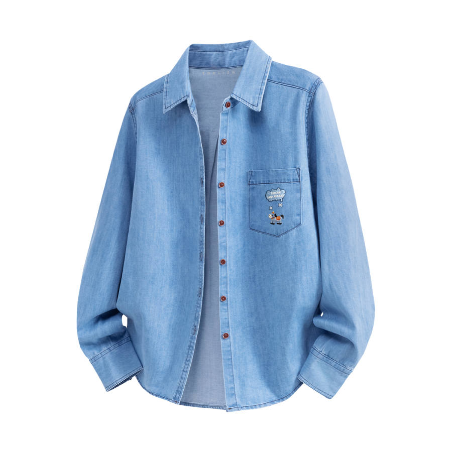 Tonlion Shirts Women's Lapel Moderate Denim