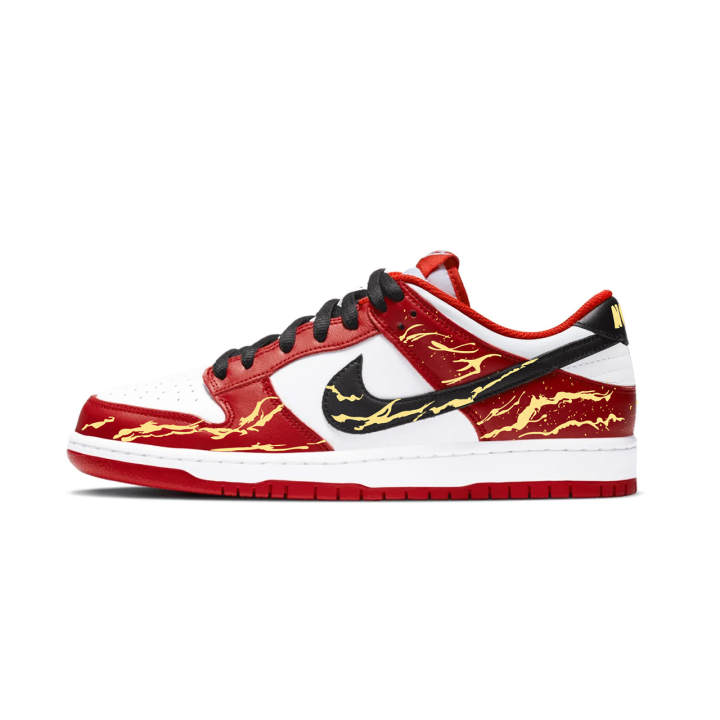 Nike Nike Dunk Leather Low top Kids' Skateboarding Shoes Red Black Gold Teenagers