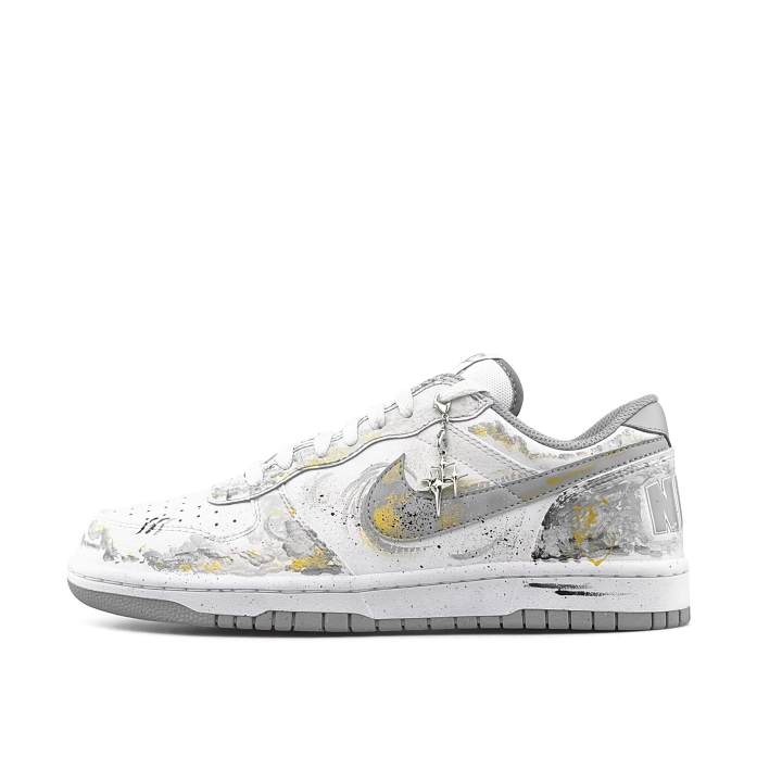 Nike Nike Dunk Ink Wash Gold Silver Abrasion Resistant Low top Skateboard Shoes Men's White Gray Silver