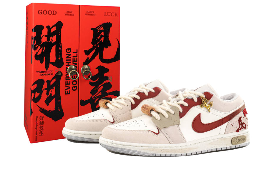 Jordan Jordan Air Jordan 1 Guiper Manufacturing CNY Horse Year, Red Phoenix Soaring Low top Skateboard Shoes Men's Red Brown