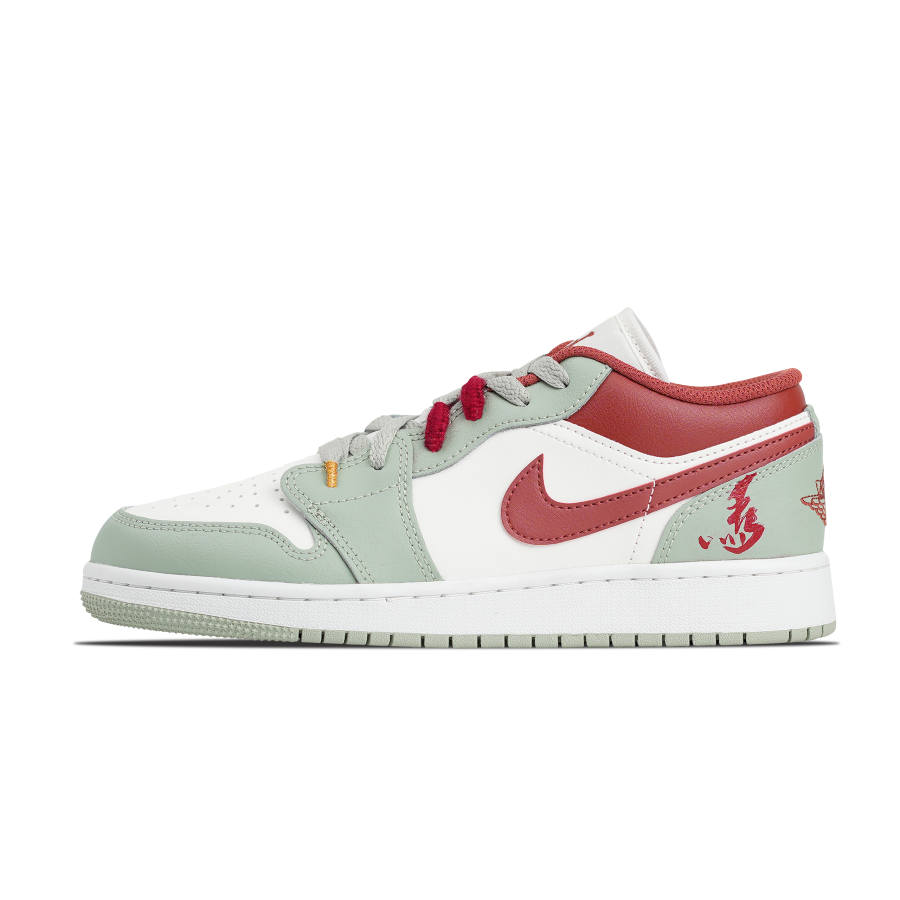 Jordan Jordan Air Jordan 1 Horse Leap Spring Festival Cushioning Low top Children's Basketball Shoes Red Green