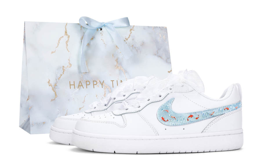 Nike Nike Court Borough 2 Abrasion Resistant Low top Kids' Skateboarding Shoes White Blue Teenagers