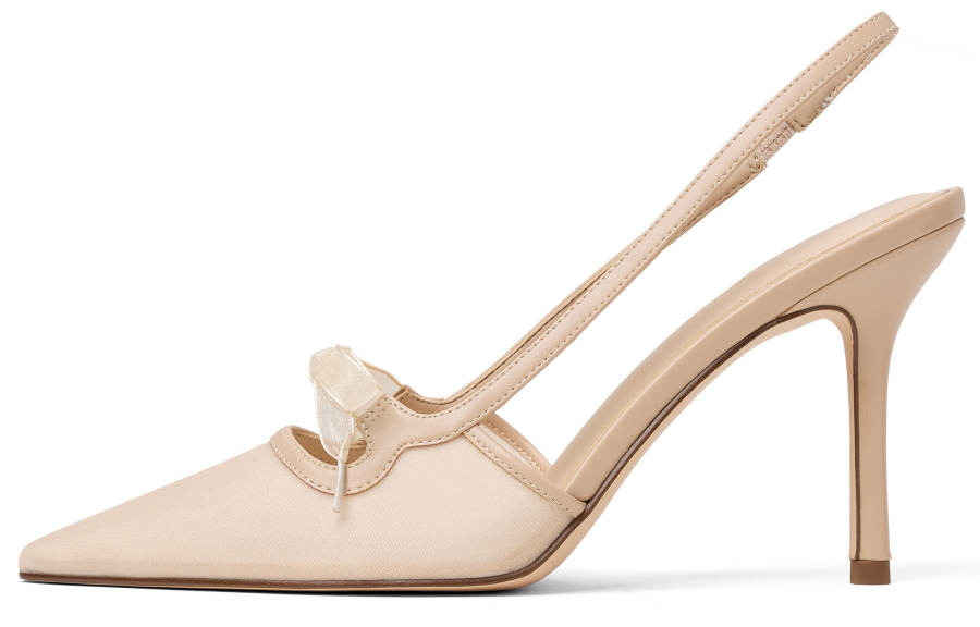 CHARLES&KEITH Small Ck PU, Textile Slim Heel High Heels 9cm Women's Nude Flesh