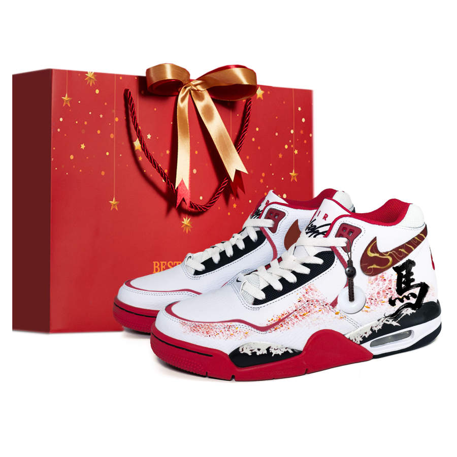 Nike Nike Flight Legacy Immediately Peaceful CNY Cushioning Slip Resistant Mid top Vintage Basketball Shoes Men's Red White