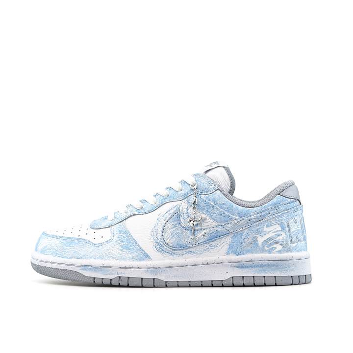 Nike Nike Dunk Crushed Ice Blue Pudding Abrasion Resistant Slip Resistant Low top Skateboard Shoes Men's White Gray Blue