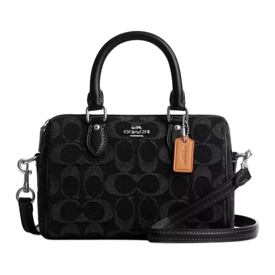 COACH Rowan Denim With Cow Leather Handbag Mini Women's Black