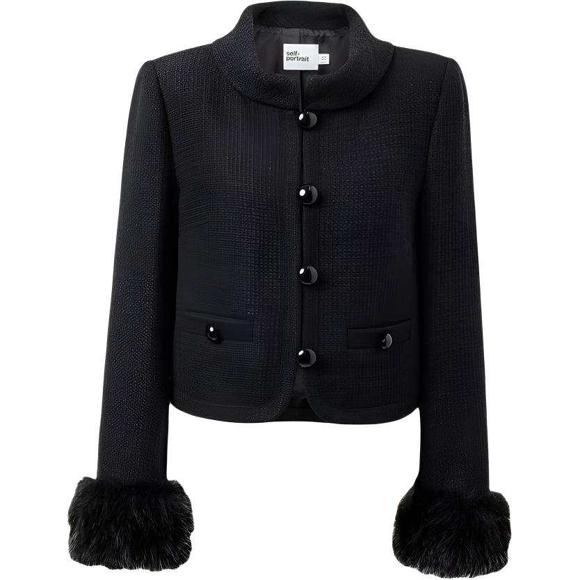 Self-portrait Self Portrait Jackets Women's Classic Black Stand Collar Moderate Chanel Inspired