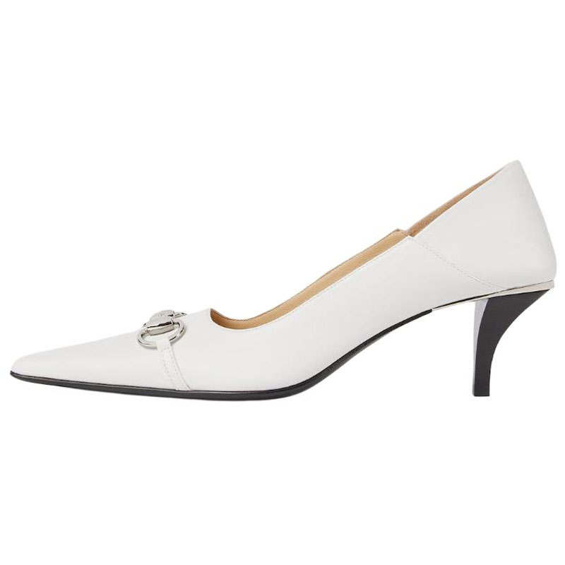 GUCCI Vittoria Leather Cone Heel High Heels 5.5cm Women's White
