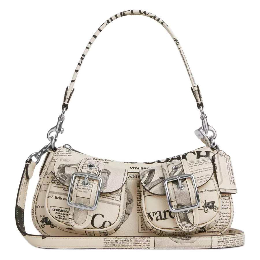 COACH COACH Ashton Hammered Texture Leather Shoulder Bag Medium Women's White