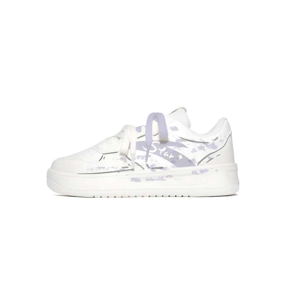 Anta Easy Star Line Purple, Refreshing Campus Style, Cute, Sweet Style, Niche Couple White Shoes Synthetic Leather