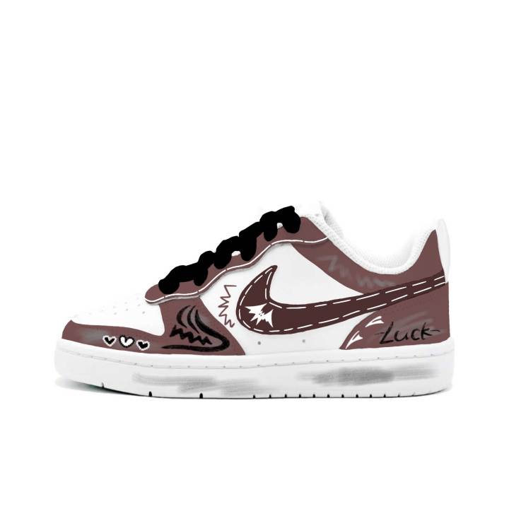 Nike Nike Court Borough 2 Chocolate Graffiti, Kung Fu Rabbit Leather Cushioning Abrasion Resistant Slip Resistant