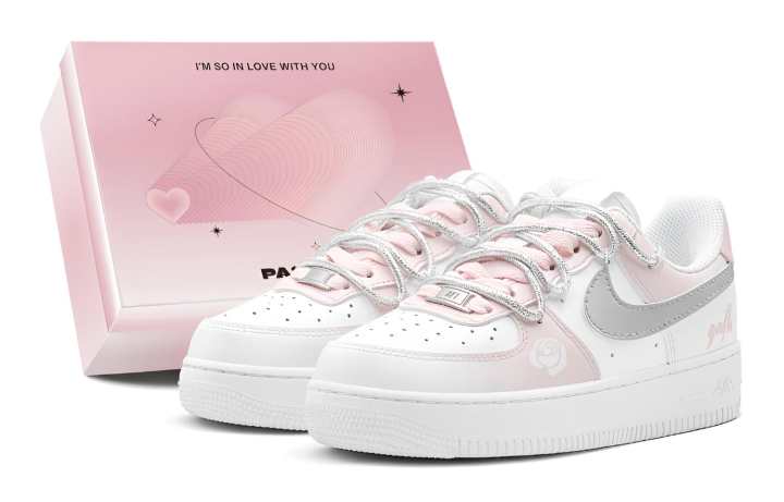 Nike Nike Air Force 1 Air Force 1, Couple's, Romantic Favor, Silver Pink Rose, Deconstruction Design, Elegant Versatile
