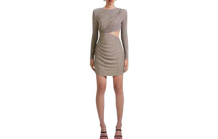 Self-portrait Self Portrait Long Sleeved Dresses Women's Gray Crew Neck Moderate Short