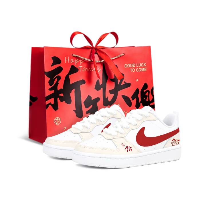 Nike Nike Court Borough Pointillism, Red Cloud Fortune Horse Slip Resistant Abrasion Resistant Cushioning Low top