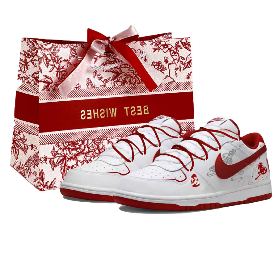 Nike Nike Big Cinnabar Reflecting Snow Synthetic Leather Low top Skateboard Shoes Men's White Red