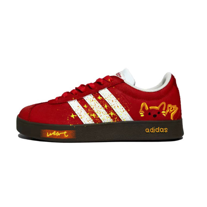 Adidas Adidas VL COURT 2.0 Red Lucky Gold Cat Leather Cushioning, Wear Resistant Low top Skateboard Shoes Unisex Red White