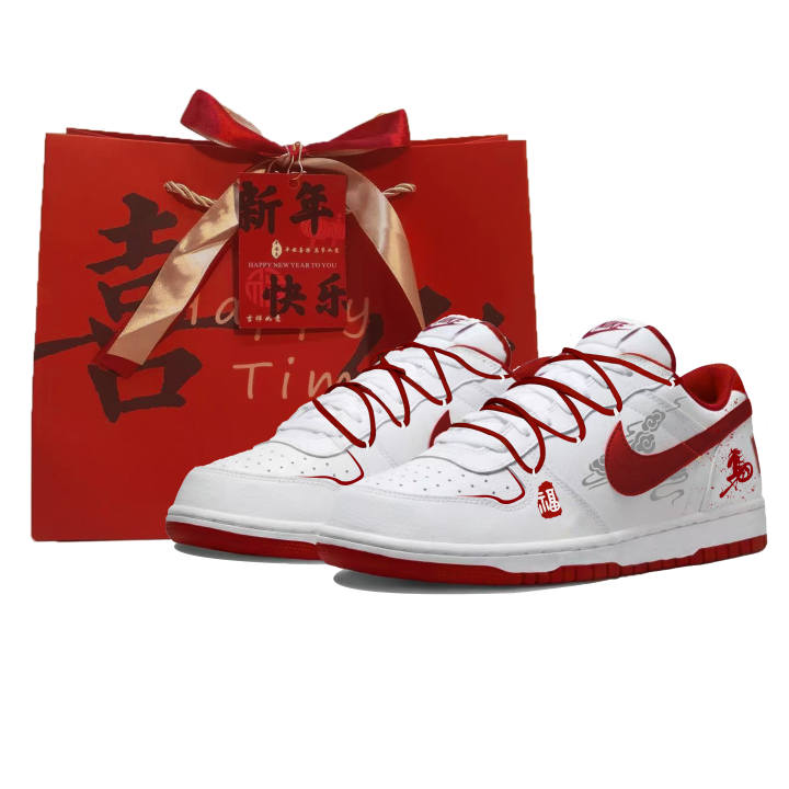 Nike Nike Big Step Into Luck Synthetic Leather Low top Skateboard Shoes Unisex White Red