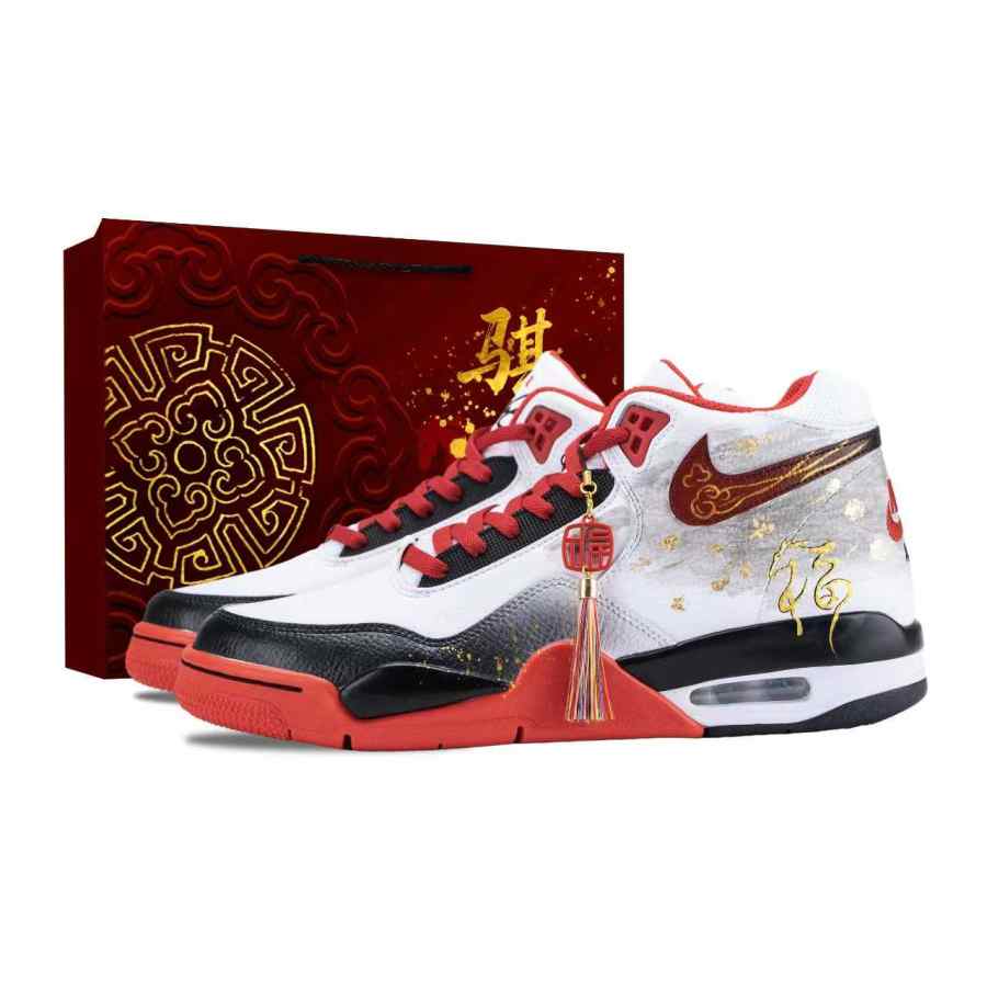 Nike Nike Flight Legacy Auspicious Fortune With Golden Mane Slip Resistant Vintage Basketball Shoes Unisex White Red
