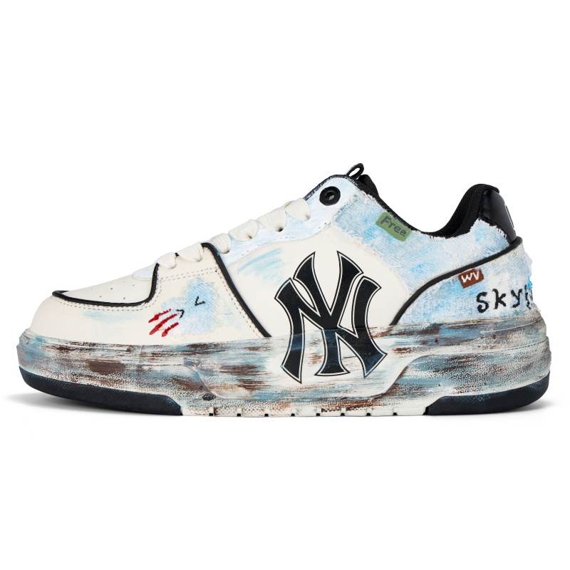 MLB Chunky Liner Old Port Tide Marks Hand Drawn Abrasion Resistant Slip Resistant Low top Skateboard Shoes Unisex White