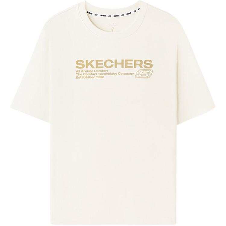 Skechers T Shirts Unisex Marshmallow White/0074 Crew Neck Moderate