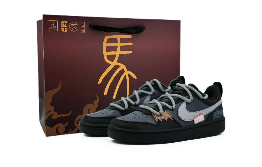 Nike Nike Court Borough Ink Shadow Leather Slip Resistant Abrasion Resistant Low top Kids' Skateboarding Shoes Black Gray