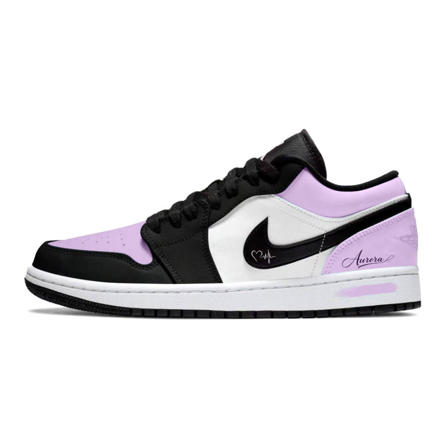 Jordan Jordan Air Jordan 1 Purple Toot Slip Resistant Abrasion Resistant Low top Children's Basketball Shoes Black Purple