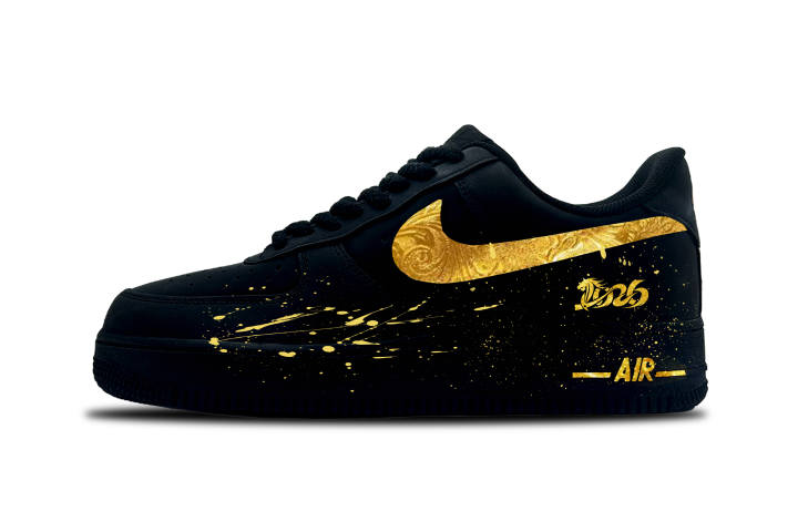 Nike Nike Air Force 1 Gold Logo Abrasion Resistant Slip Resistant Low top Skateboard Shoes Unisex Black