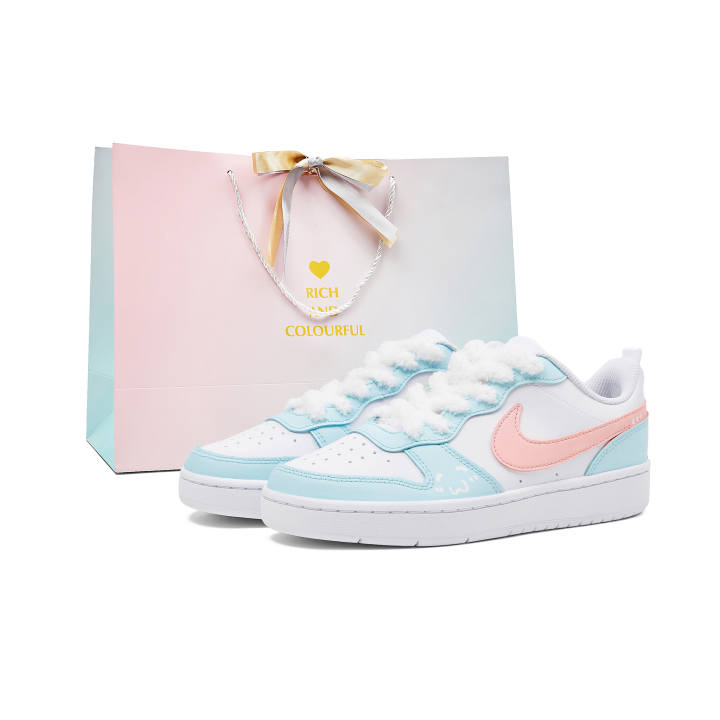 Nike Nike Court Borough White Peach Ice Blue Synthetic Leather Abrasion Resistant Slip Resistant Low top Skateboard Shoes