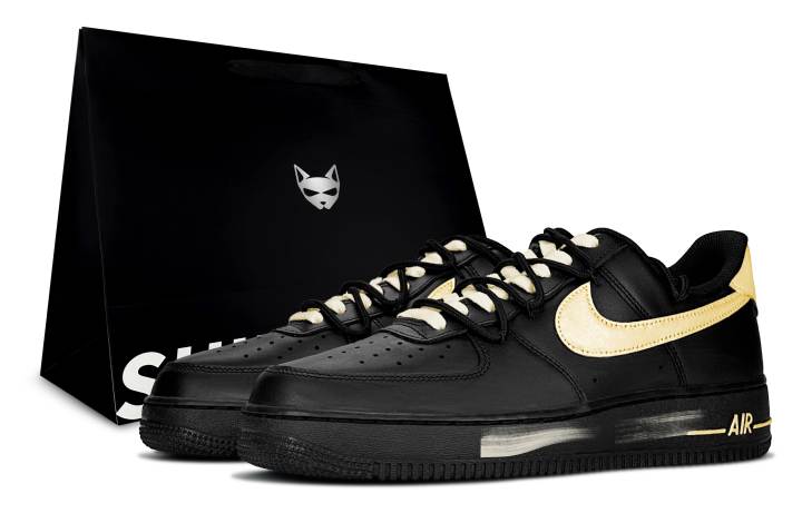Nike Nike Air Force 1 Golden Shadow, Shimmery Cat Abrasion Resistant Low top Skateboard Shoes Unisex Black Gold