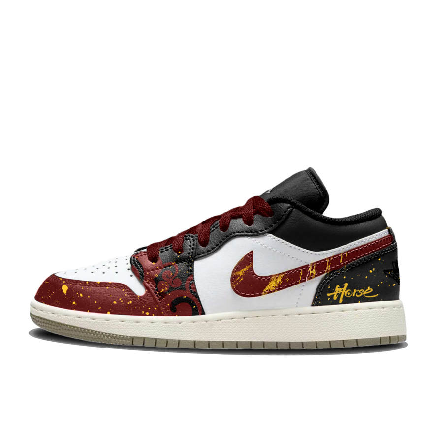 Jordan Jordan Air Jordan 1 Fiery Swift Shadow Low top Children's Basketball Shoes Black Red Unisex