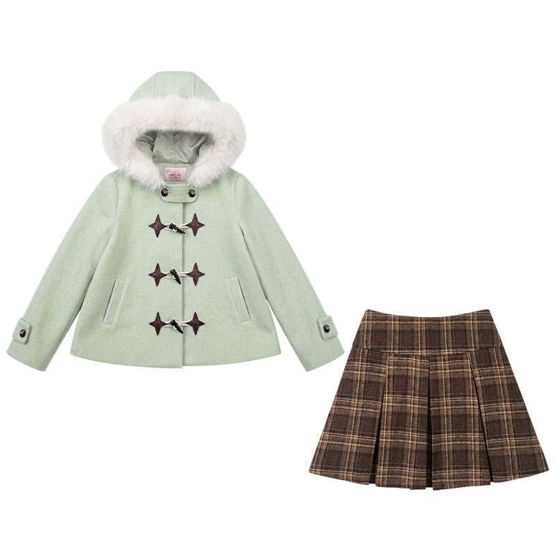 FABRIC PIG Two Piece Skirt Sets Women's Fur Collar Moderate Short